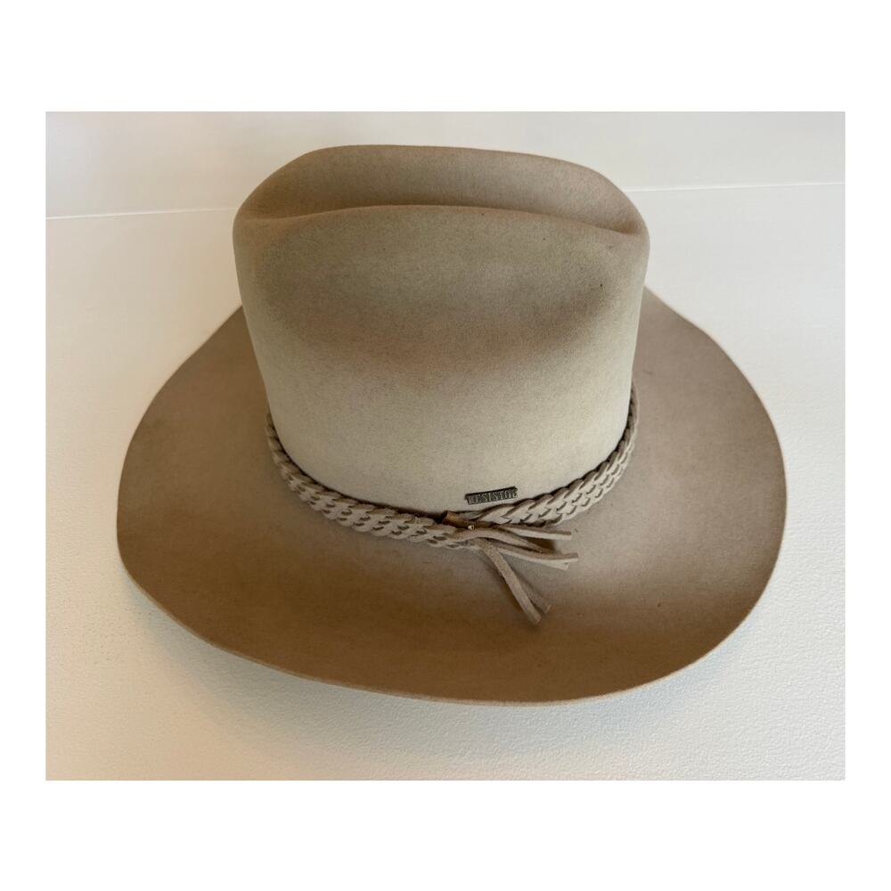 VTG Resistol 3X Beaver Cattle King Cowboy Hat 7 1/4 Long Oval Silver Belly USA